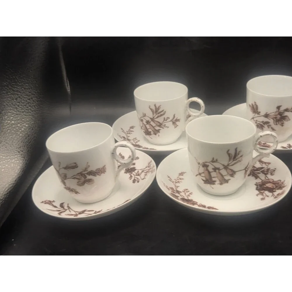 Antique Theodore Haviland Limoges France Set of 5 Demitasse Cups  Saucers Floral